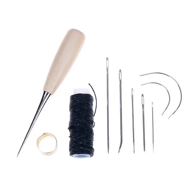 Leather Sewing Needles Stitching Awl Needle Set Thread Thimble Hand SewiY-Y5 • $5.39