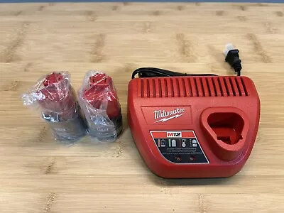 Milwaukee M12 2 Pack CP2.0 12V X2 2.0Ah Battery OEM (48-11-2420) & Charger Kit • $53