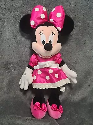 Disneyland Paris Minnie Mouse Soft Toy Plush 17  Dark Pink Polka Dot Dress Used  • £14.95