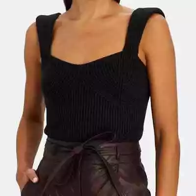 $115 • Buy STAUD Black Kira Ribbed Knit Bustier Sleeveless Sweater Tank Top Womens Small