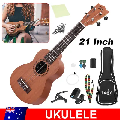 $19.85 • Buy 21 Inch Ukulele Concert Soprano Mahogany Ukelele For Beginner W/ Tuner Pick Case