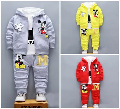 3pcs Mickey Mouse Spring/Autumn Tracksuit Hoodie Sweater Coat Tops Pants Kid Set • $14.99