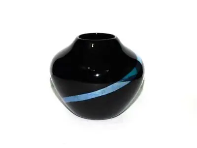 Vtg 1984 Vandermark Black Silver Stripe Art Glass Vase Hand Blown Signed 2051 • $74.99