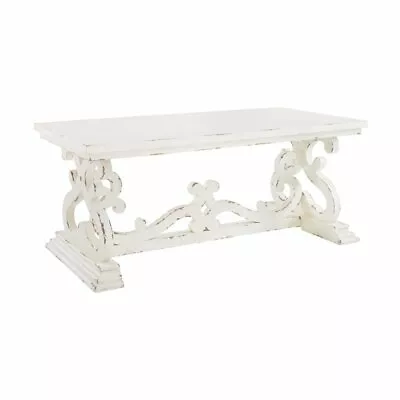 Bowery Hill Contemporary Distressed Wood Coffee Table In White • $331.99