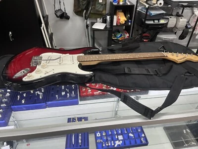 $150 • Buy Fender Starcaster Strat Electric Guitar White Red And Black With Soft Case.