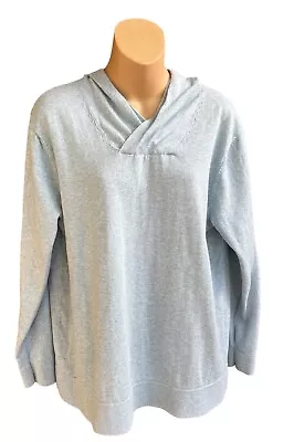 J Jill Pure Jill Light Blue Cashmere Cotton Hooded Lightweight Sweater L • $27.99