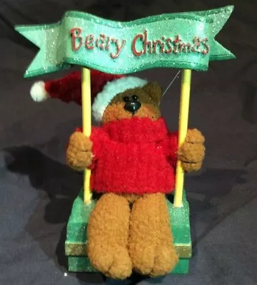 Vintage Avon Teddy Bear Swinging - Beary Christmas Ornament  Near Mint • $8.95