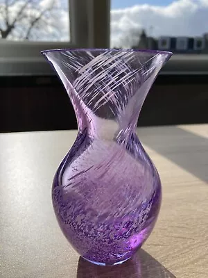 Caithness Small Glass Flared Top Vase Purple+White Swirl 13.5cm • £6