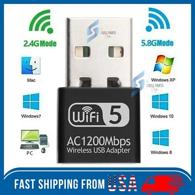 Wireless Lan USB PC WiFi Adapter Network 802.11AC 1200Mbps Dual Band 2.4G / 5G • $8.40