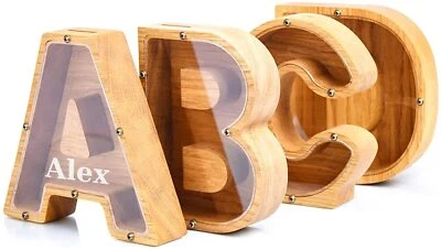 Wooden Piggy Bank 26 Letter-Shaped Guitar Coin Saving Money Box Kid Adult Gift • $21.99