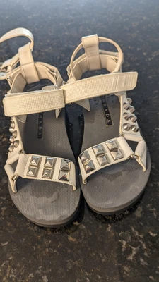 PRADA White Silver Punk Stud Embellished Sports Strap Gladiator Sandals EU 36.5 • £156.91