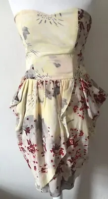 Belle By Oasis 100% Silk Floral Strapless Dress Size 10 Pockets Structured • £18