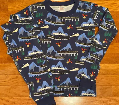 Boys HANNA ANDERSSON Polar Express Pajamas 2pc Set Navy Blue 150 Size 12 Train • $14.50