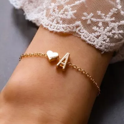 Fashion 26 Letters A-Z Heart Gold Color Bracelet Women Birthday Party Jewelry • $0.96