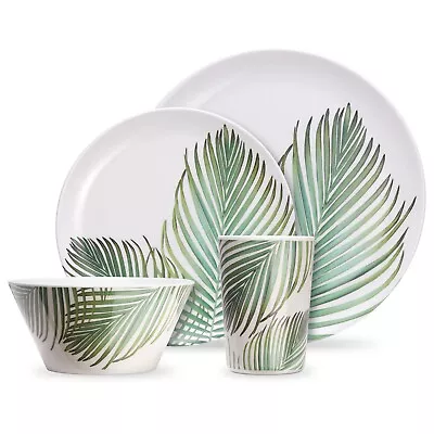 16Pc Melamine Dinnerware Set Leaf Print Dishwasher Safe Tableware VonShef • £24.99