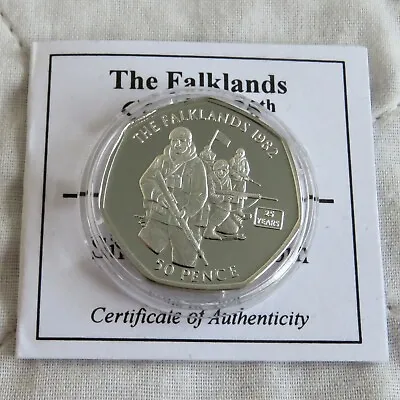 GIBRALTAR 2007 MARINES SERIES THE FALKLANDS CONFLICT 50 PENCE SILVER PROOF - Coa • £499.95