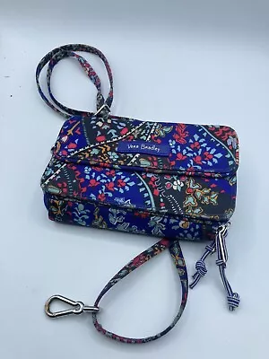 Vera Bradley Zipper Clutch Wallet Blue Floral Crossbody VBL17 7x4  RFID EUC • $19.99