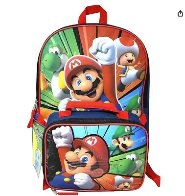 Super Mario Bros Little Boys 16  School Backpack Book Bag Lunch Box SET Kids • $21.99