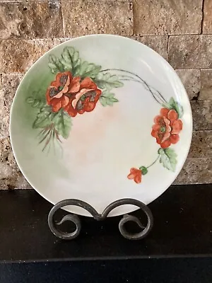 Vintage M Z Austria Handpainted  Porcelain Poppies Signed Klema 8.5” Salad Plate • $20
