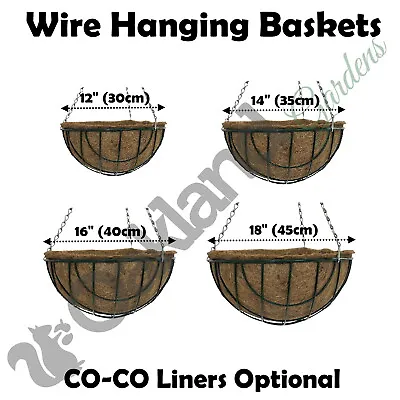 Hanging Baskets 12  14  16  18  Liners Round Wire Coco Metal Green Planter Chain • £169.95