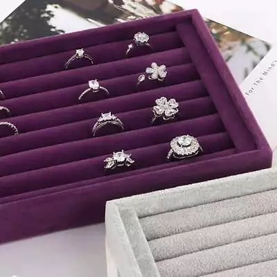 Velvet Jewelry Ring Display Organizer Tray Holder Box Earring Storage Case Slots • $7.63