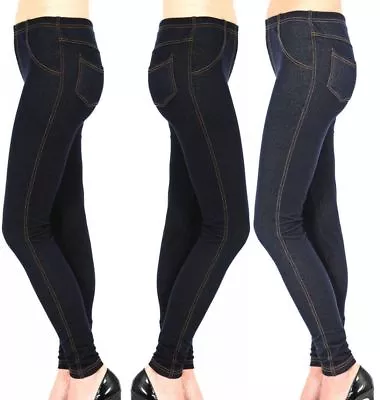 New Ladies Women Stretchy Denim Look Skinny Jeggings Leggings Plus Size UK 8-26 • £10.99