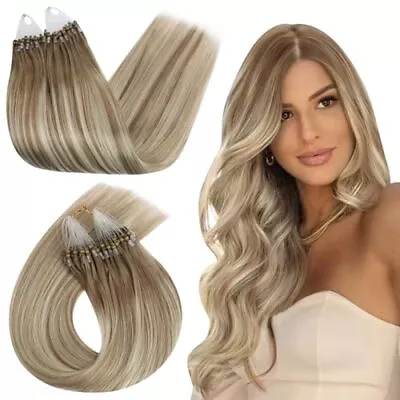 Ugeat Micro Ring Hair Extensions Human Hair Ombre Light Brown To Platinum Blo... • $64.07