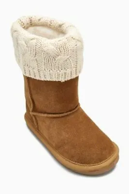 £10.70 • Buy NEXT Baby Girls' Pull On Suede Leather & Knitted Cuff Boots, Tan, UK Infant 3 4