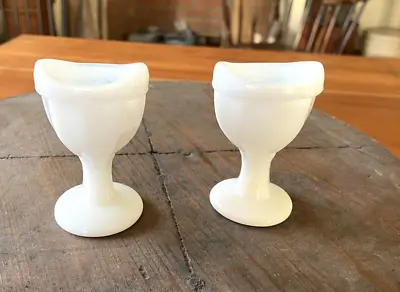Pair Vintage Optical Eye Wash Cup White Milk Glass Pedestal • $15