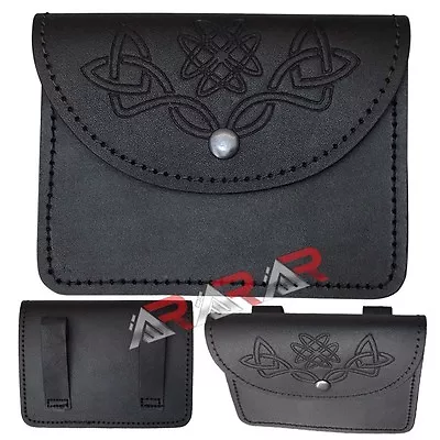 Pouch/Celtic Brand New AAR Embossed Design Black Real Leather Embossed Kilt • $19.99