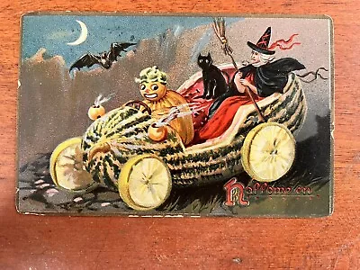 Antique Vintage Tuck Halloween Postcard Watermelon Witch Pumpkin Black Cat Bat • $24.99