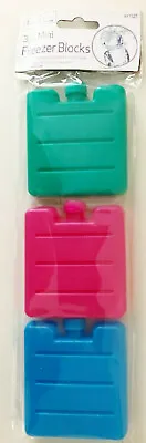 £2.95 • Buy Pk Of 3 Mini Freezer / Cooler Blocks/ Ice Packs For Lunch Bag - Pink/green/blue