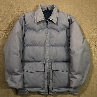 Vintage Montgomery Ward Down Puffer Jacket Coat Blue Men’s Size Large • $36