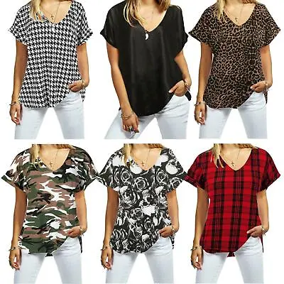 Ladies Baggy Oversized Fit V Neck Turn Up Sleeve Top Loose Batwing T-Shirt Top  • £7.99