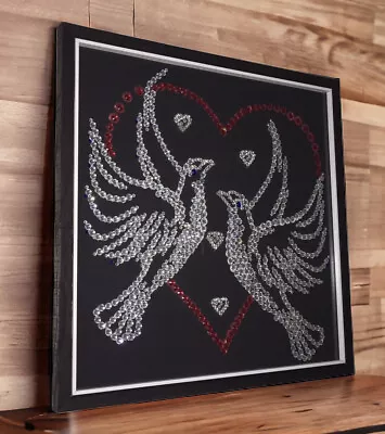 3D Bling Effect Love Doves Picture Made From Diamonte Rhinestones Framed • £27.99