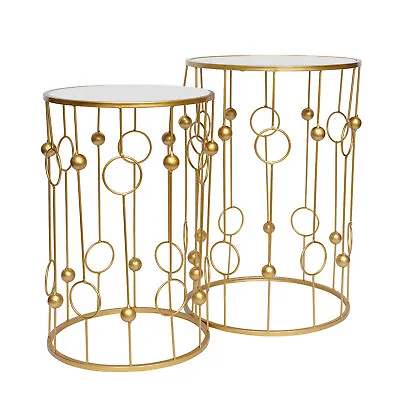 Gold Modern Nesting Side Table Metal Frame End Coffee Table Living Room Set Of 2 • $93.10