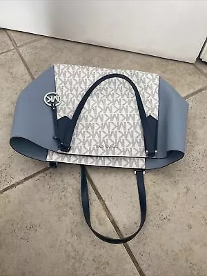 Michael Kors Jet Large Snap Pocket Tote Authentic Two Tone Blue Monogram • $59