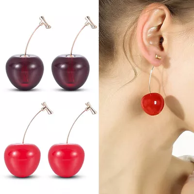 Charm Cherry Fruit Acrylic Long Earrings Ear Stud Drop Dangle Womens Jewelry AU • $3.44