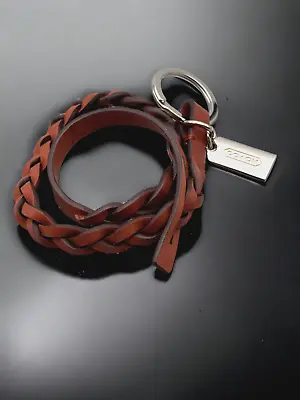 Coach Vintage Brown Woven Weaved Leather Key Fob Bracelet Silver Plated RARE • $48