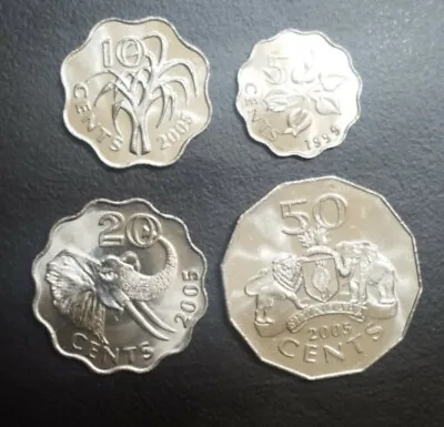 $6.99 • Buy 1999-2005 Swaziland 5 10 20 50 Cents Elephant Scalloped Shape Coins Set Of 4 Lot