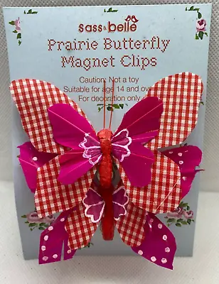 Pink & Red Checked Fabric & Feather Butterflies On A Clip - Christmas Decs Etc • £3.50