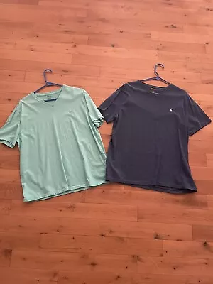 Lot Of 2 Polo Ralph Lauren T Shirts V-Neck Short Sleeve Men’s Size L Gray & Blue • $14.99