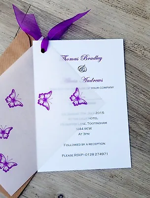 Personalised Butterfly Vellum Wedding Invitations With Envelopes- Vintage • £1.50