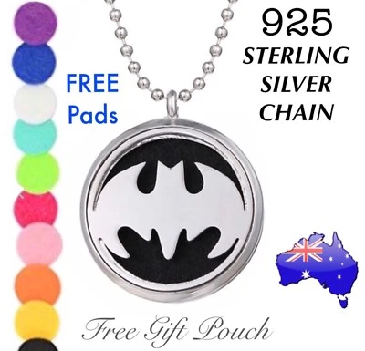 $14.50 • Buy Batman Essential Oil Aroma Diffuser Locket 925 Sterling Silver Chain Necklace 