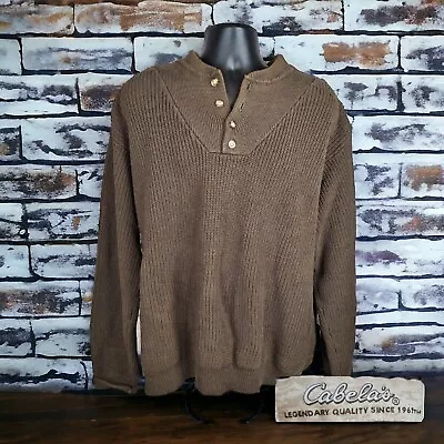 Cabelas Pullover Sweater Mens XLT Cotton Brown 4 Button • $20