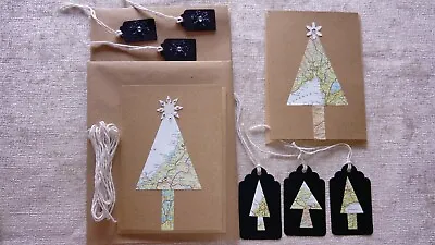 Xmas Handmade Recycled X2 Cards Of Nordic Map! Brown Paper Kraft Gift Wrap Set • £4.99