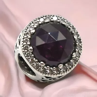 £26 • Buy RETIRED Pandora Sterling Silver Royal Purple Cubic Zirconia Radiant Hearts Charm