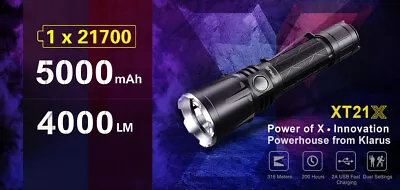 Klarus XT21X XH-P70.2 LED 4000 Lumens 21700 Battery Tactical Flashlight • £107.83