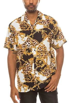 Mens Leopard Cheetah Light Weight Cuban Short Sleeve Print Button Down Shirt • $17.99