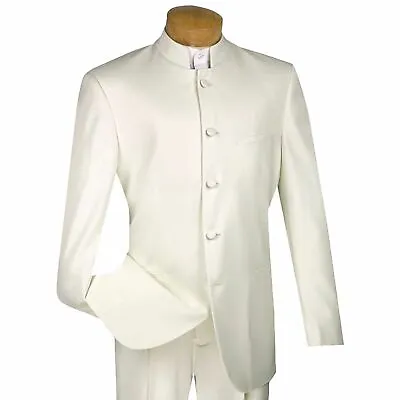 VINCI Men's Ivory Banded Collar 5 Button Classic Fit Tuxedo Suit NEW • $100